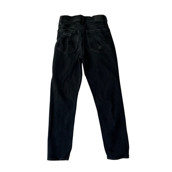 AE Stretch Super High-Waisted Ankle Straight Jean Distressed Black 4843 Size 000 - Picture 2 of 9